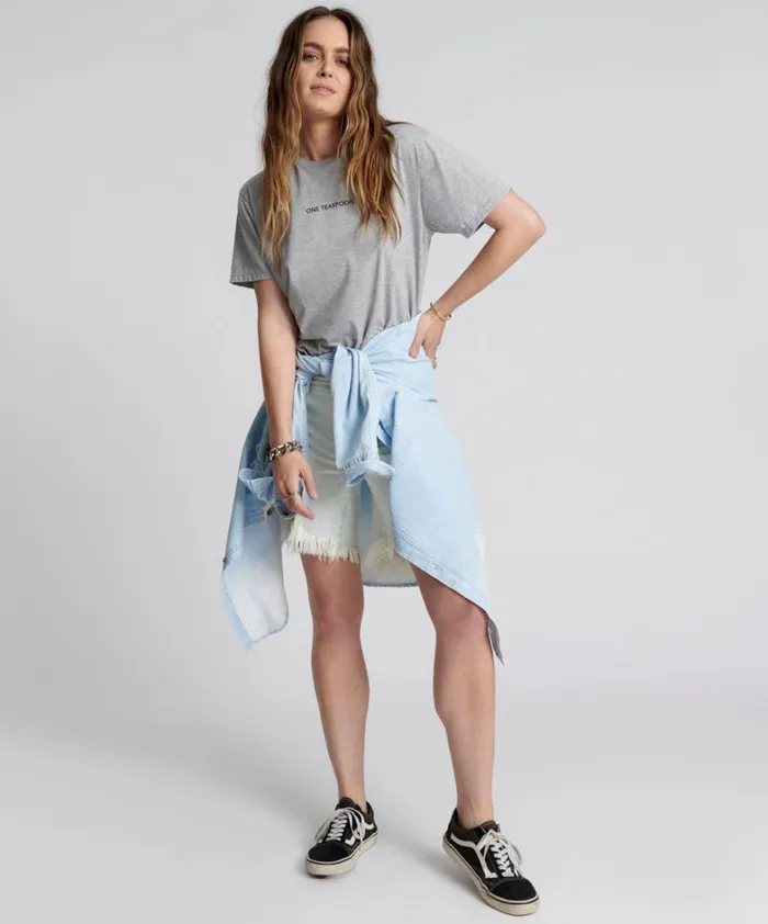 One Teaspoon Tees and Tanks ONE TEASPOON LOGO CREW NECK TEE GREY 8211 Women