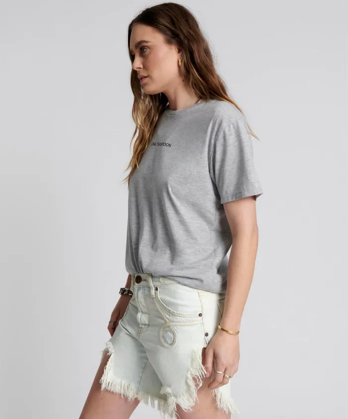 One Teaspoon Tees and Tanks ONE TEASPOON LOGO CREW NECK TEE GREY 8211 Women
