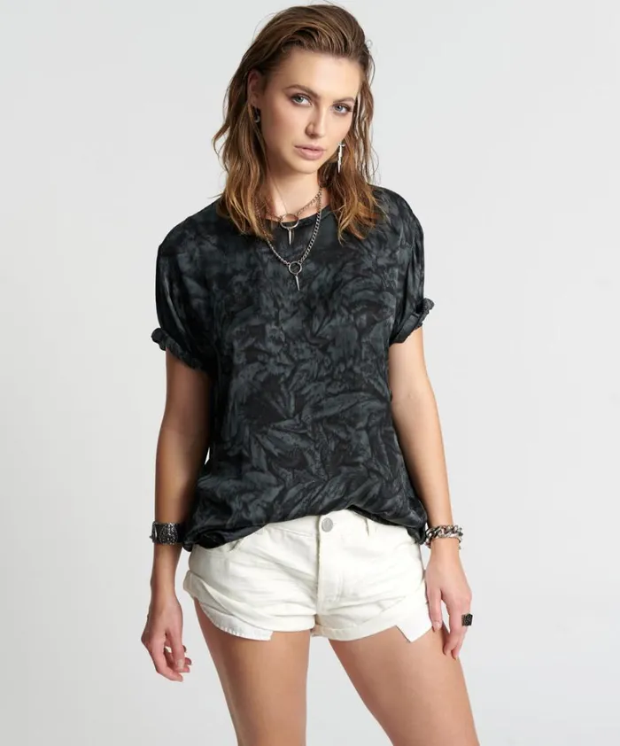 One Teaspoon Tees and Tanks RESONANCE HAND DYED SATIN TEE 8211 Women