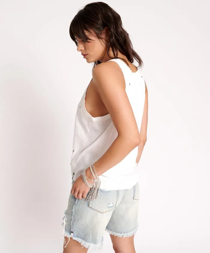 One Teaspoon Tees and Tanks WHITE RIBBED DISTRESSED DADDIO SINGLET 8211 Women