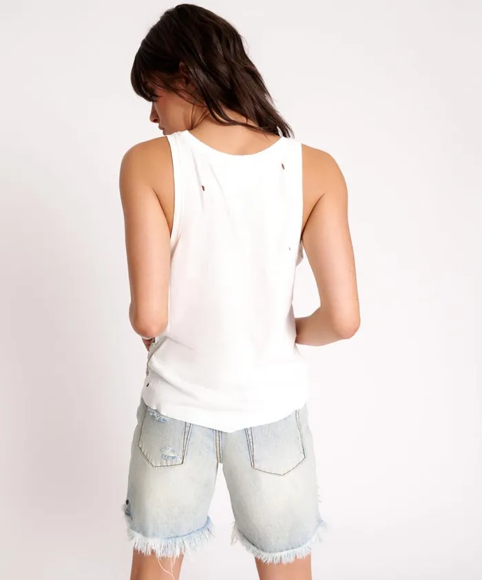 One Teaspoon Tees and Tanks WHITE RIBBED DISTRESSED DADDIO SINGLET 8211 Women