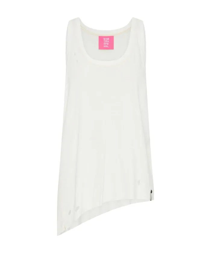 One Teaspoon Tees and Tanks WHITE RIBBED DISTRESSED DADDIO SINGLET 8211 Women