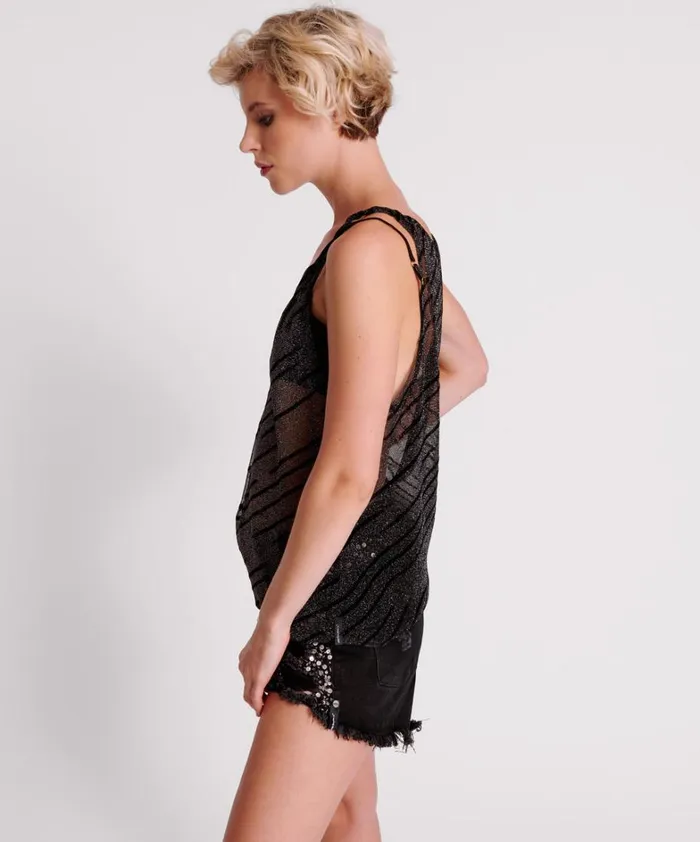 One Teaspoon Tops BLACK MESH STUDIO TWISTED TANK 8211 Women