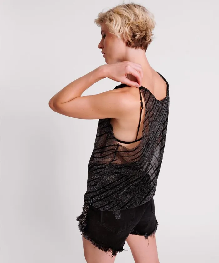 One Teaspoon Tops BLACK MESH STUDIO TWISTED TANK 8211 Women