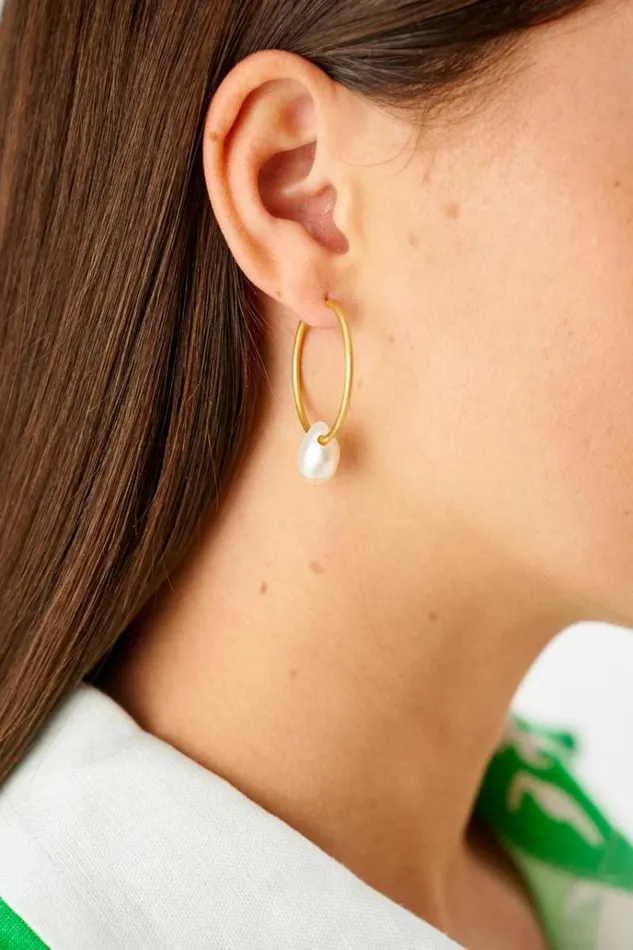 Oroton Earrings Jewellery Marleigh Pearl Pendant Hoops Gold