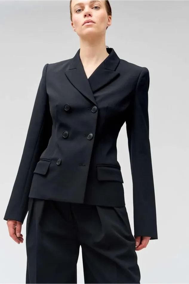 Oroton Jackets and Outerwear Women Shaped Double Breasted Blazer Black