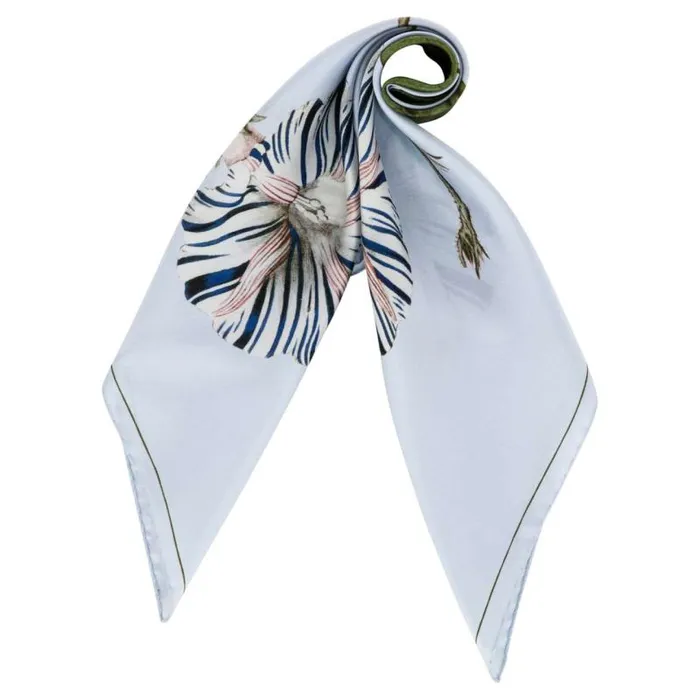 Oroton Scarves Accessories Striped Flower Silk Scarf Mist