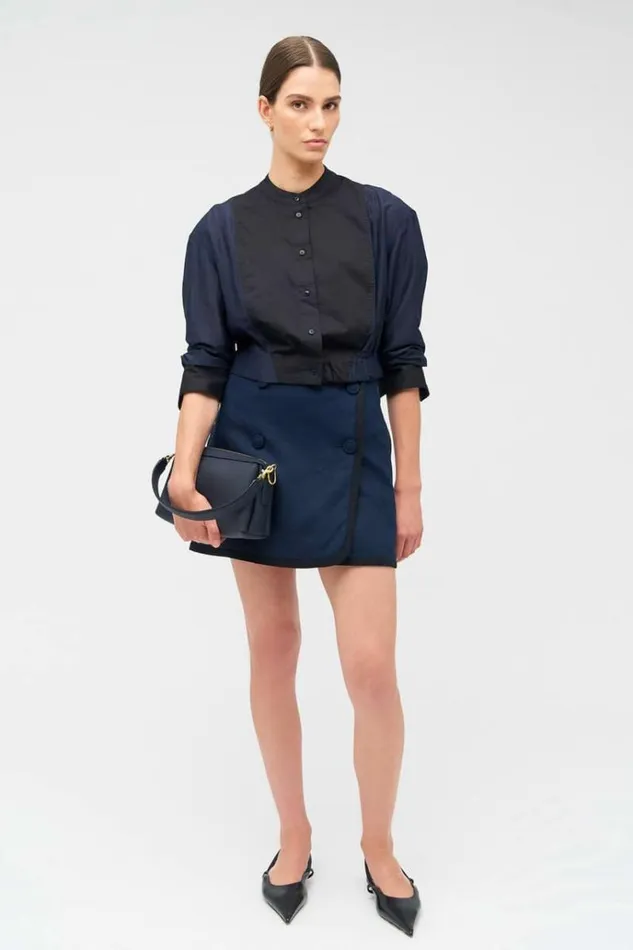 Oroton Sets Women Cropped Colour Block Dinner Shirt North Seablack