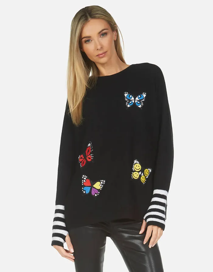 Paloma Butterfly Patches Blackcreme Women039s Lauren Moshi Sweaters and Knits