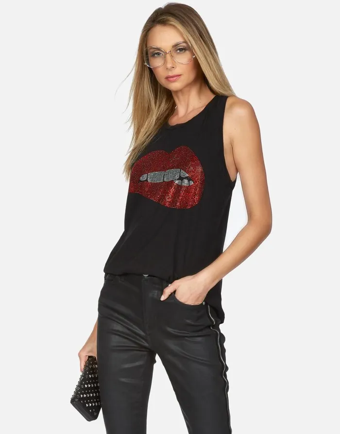 Peyton Crystal Biting Lip Black Women039s Lauren Moshi Tanks