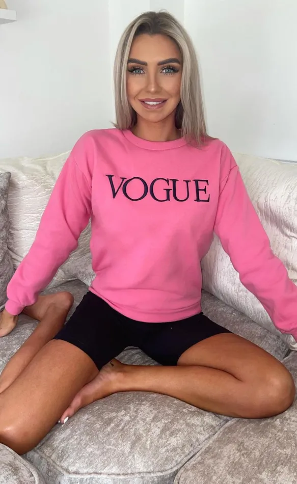 Pink 039Vogue039 Slogan Sweatshirt Women Missfiga LoungewearTracksuits