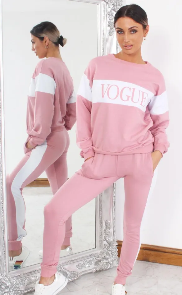Pink Contrast Stripe Vogue Tracksuit Women Missfiga LoungewearTracksuits