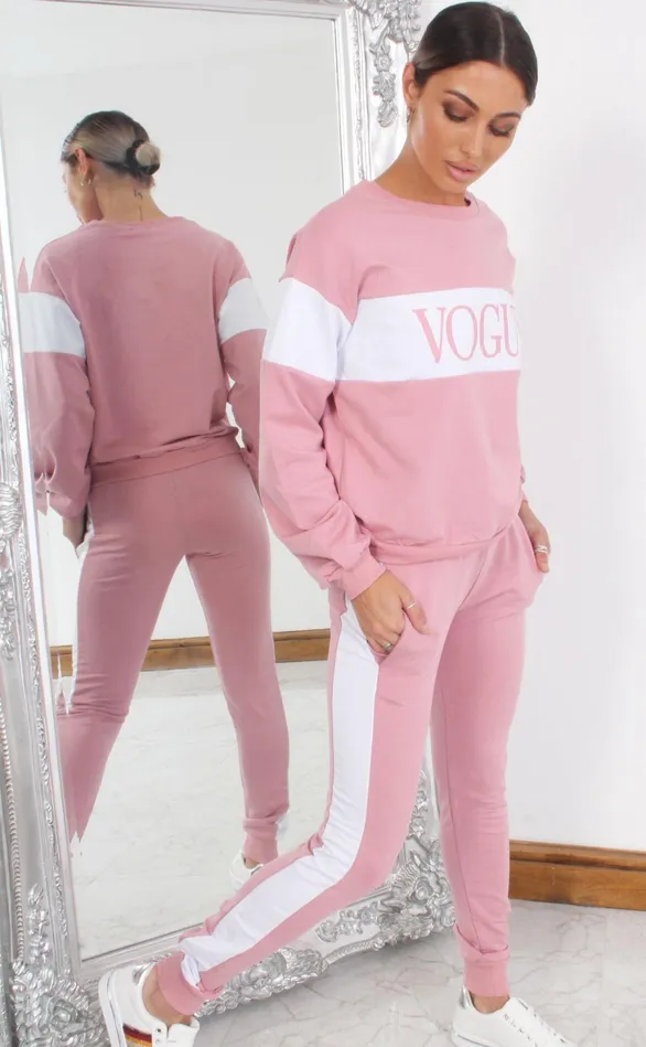 Pink Contrast Stripe Vogue Tracksuit Women Missfiga LoungewearTracksuits