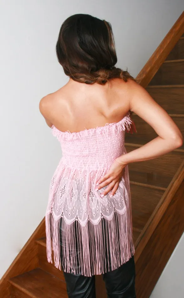 Pink Tassel Bandeau Top Women Missfiga Tops