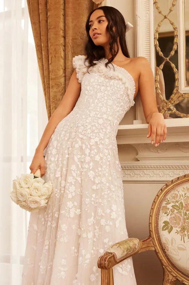 Posy Pirouette OneShoulder Ankle Gown Champagne Women Needle and Thread Dresses