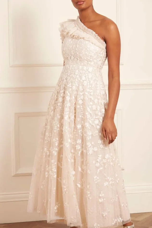 Posy Pirouette OneShoulder Ankle Gown Champagne Women Needle and Thread Dresses