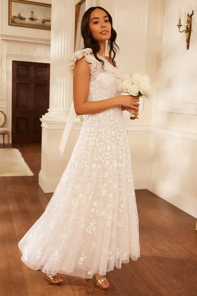 Posy Pirouette OneShoulder Ankle Gown Champagne Women Needle and Thread Dresses
