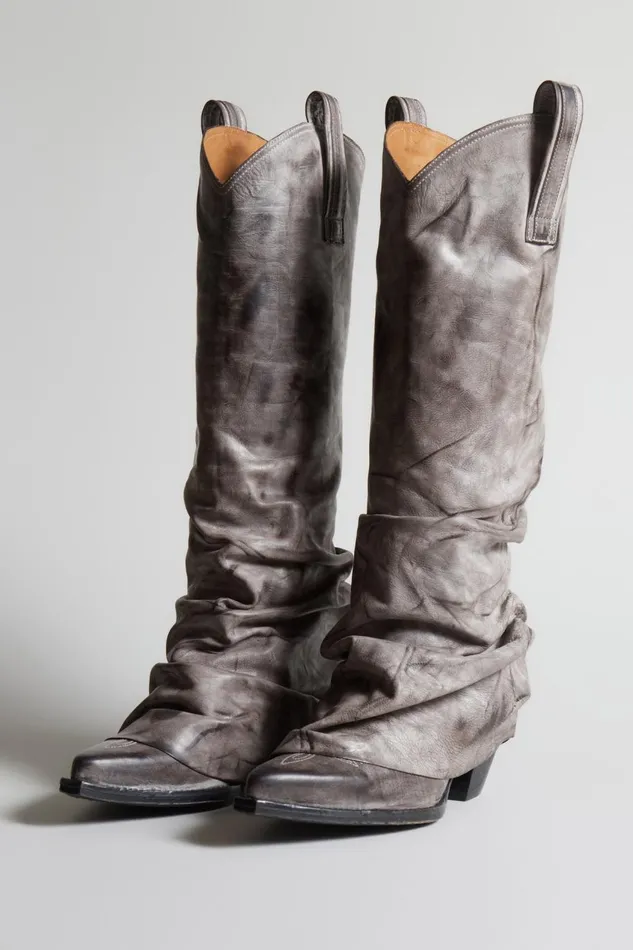 R13 Boots Women MID COWBOY BOOTS WITH SLEEVE 8211 DISTRESSED GREY LEATHER