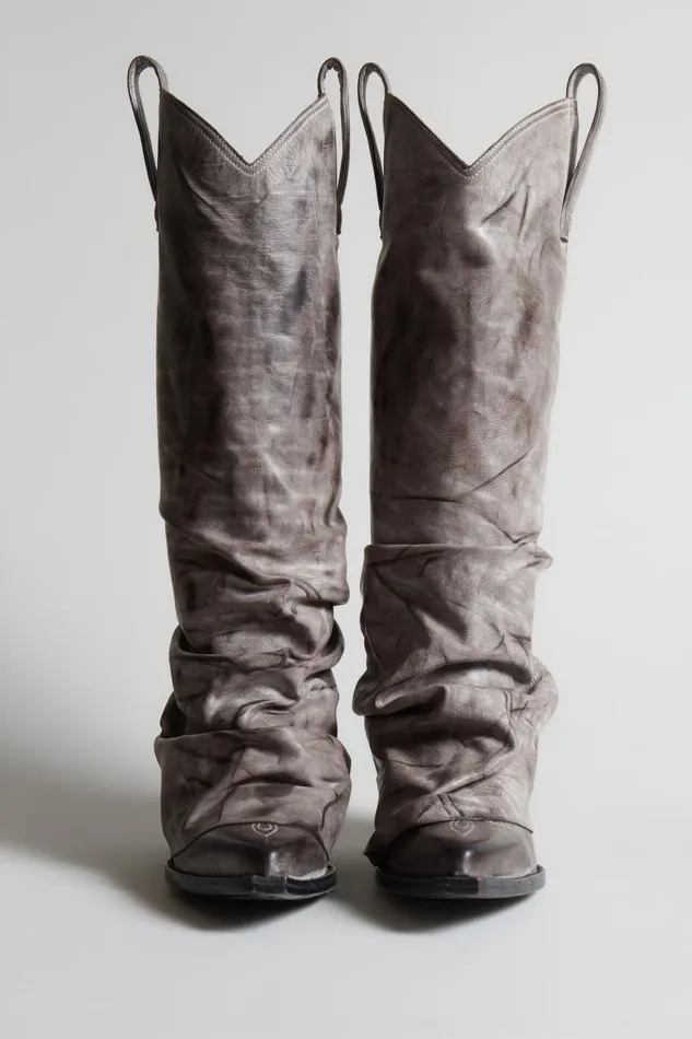 R13 Boots Women MID COWBOY BOOTS WITH SLEEVE 8211 DISTRESSED GREY LEATHER