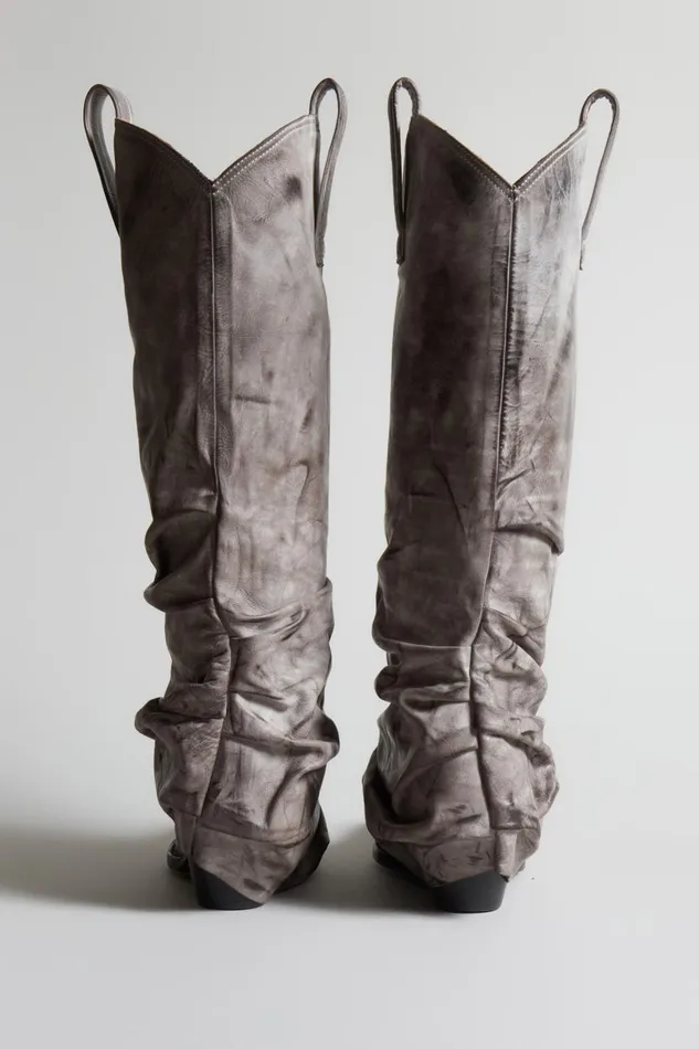 R13 Boots Women MID COWBOY BOOTS WITH SLEEVE 8211 DISTRESSED GREY LEATHER