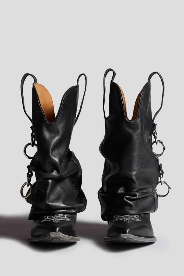 R13 Cowboys Women HARNESS LOW RIDER COWBOY BOOT 8211 BLACK WITH HARNESS FOOTWEAR
