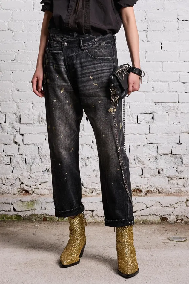 R13 Crossover Women GOLD SPLATTER CROSSOVER JEAN 8211 ETON SELVEDGE BLACK