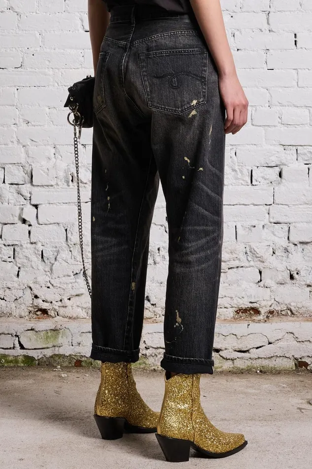 R13 Crossover Women GOLD SPLATTER CROSSOVER JEAN 8211 ETON SELVEDGE BLACK