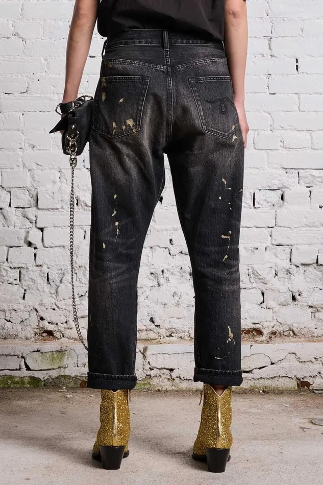 R13 Crossover Women GOLD SPLATTER CROSSOVER JEAN 8211 ETON SELVEDGE BLACK