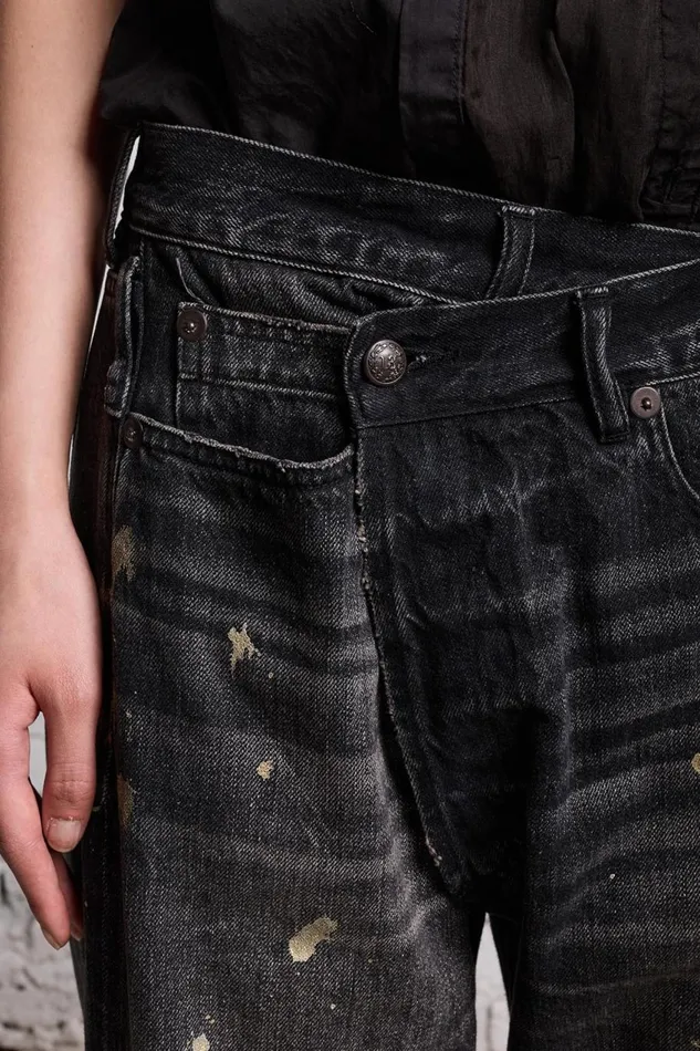 R13 Crossover Women GOLD SPLATTER CROSSOVER JEAN 8211 ETON SELVEDGE BLACK