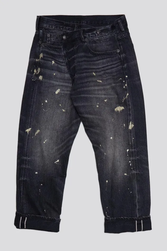 R13 Crossover Women GOLD SPLATTER CROSSOVER JEAN 8211 ETON SELVEDGE BLACK