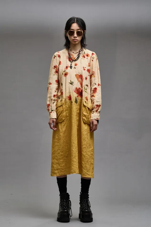 R13 Dresses and Skirts Women BELLOW POCKET DRESS 8211 YELLOW POPPY PRINT