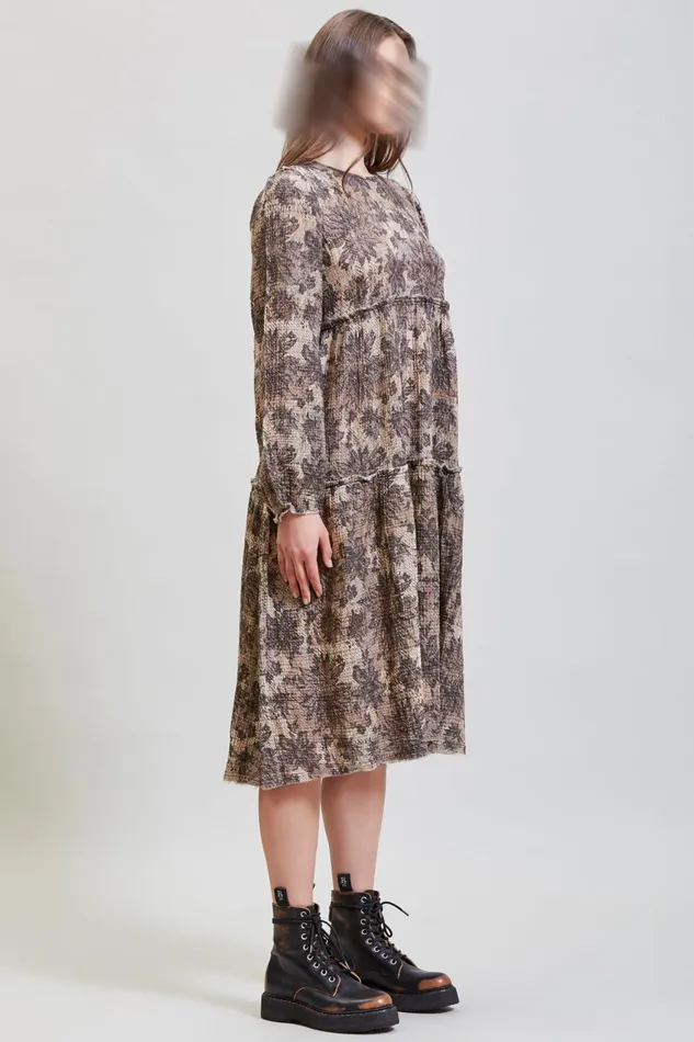 R13 Dresses and Skirts Women LONG SLEEVE SHREDDED RELAXED MIDI 8211 GREY LACE IMITATION