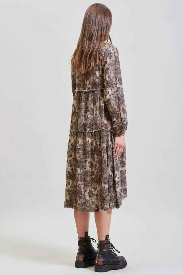 R13 Dresses and Skirts Women LONG SLEEVE SHREDDED RELAXED MIDI 8211 GREY LACE IMITATION