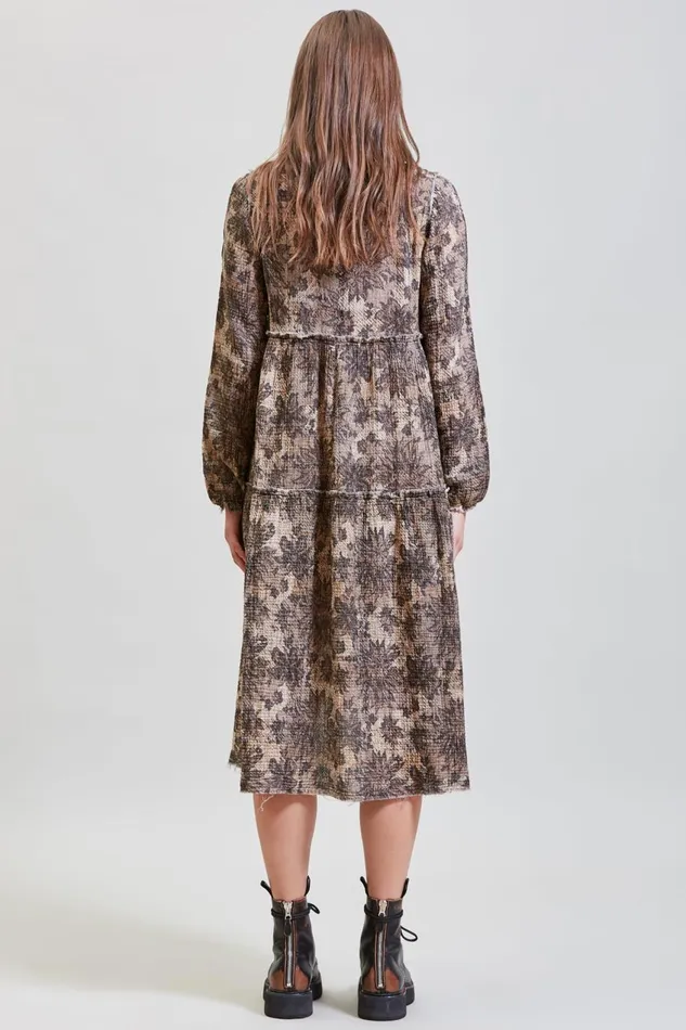 R13 Dresses and Skirts Women LONG SLEEVE SHREDDED RELAXED MIDI 8211 GREY LACE IMITATION