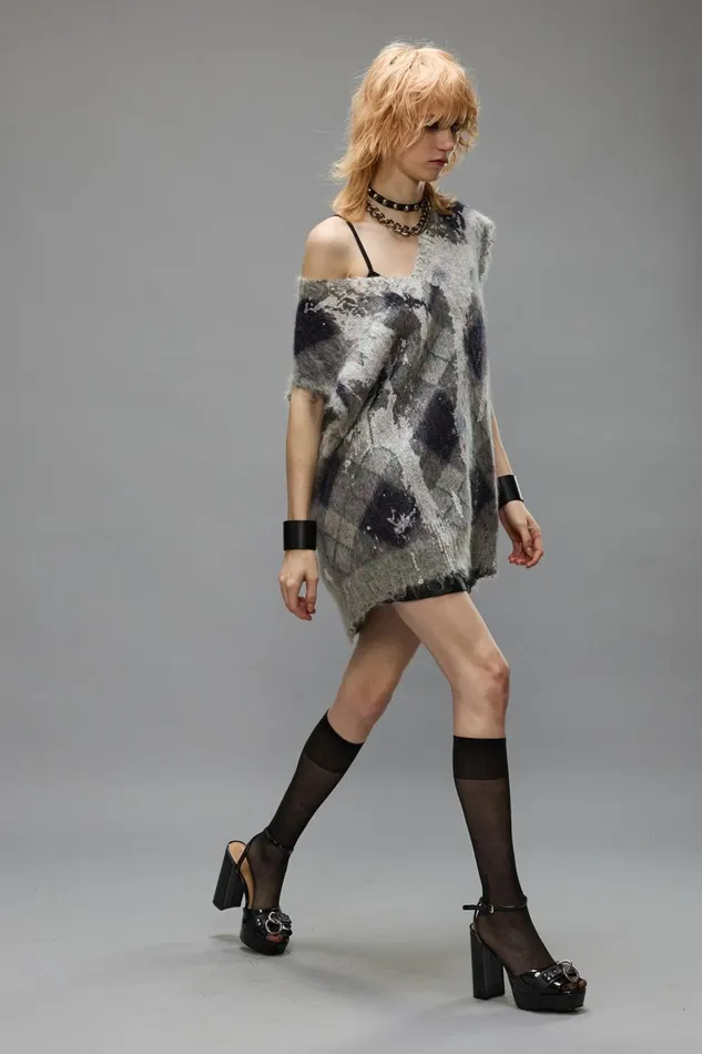 R13 Dresses and Skirts Women OVERSIZED SWEATER VEST 8211 GREY ARGYLE