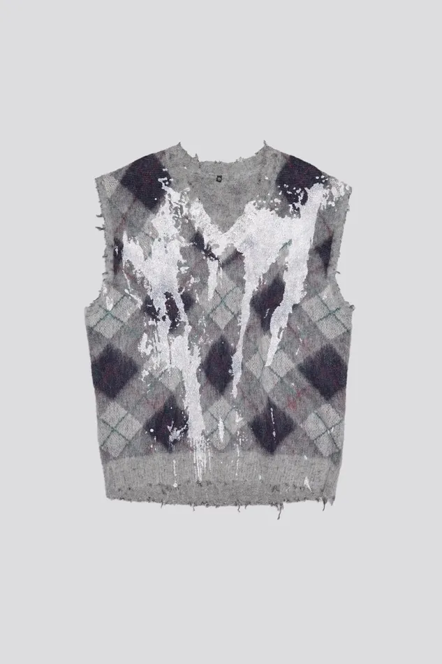 R13 Dresses and Skirts Women OVERSIZED SWEATER VEST 8211 GREY ARGYLE