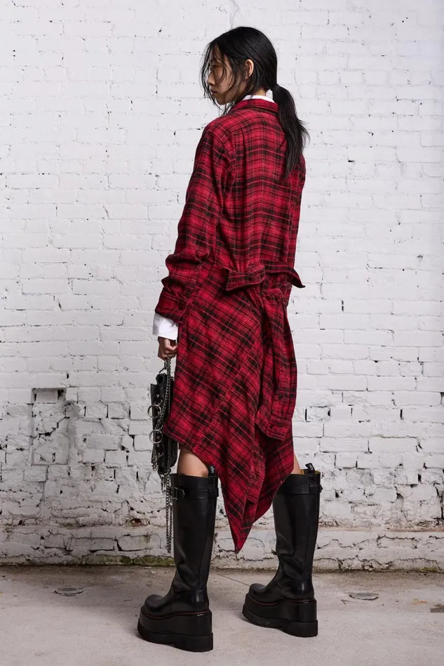 R13 Dresses and Skirts Women TIE SHIRTDRESS 8211 RED AND BLACK