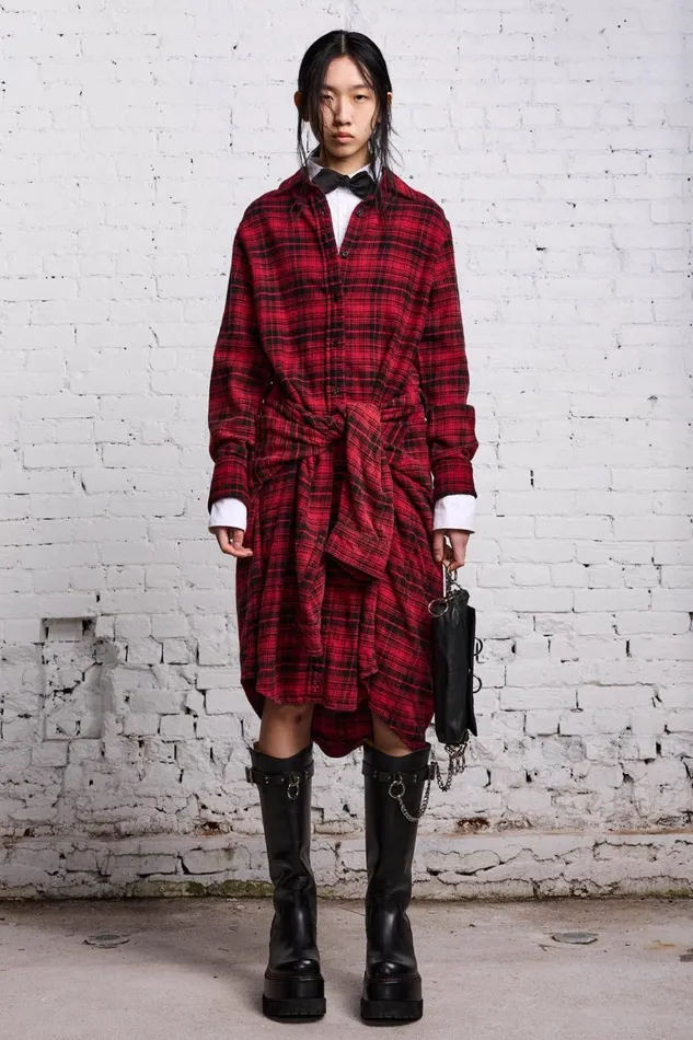 R13 Dresses and Skirts Women TIE SHIRTDRESS 8211 RED AND BLACK