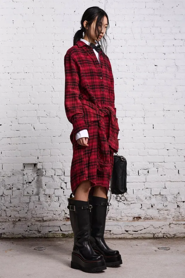 R13 Dresses and Skirts Women TIE SHIRTDRESS 8211 RED AND BLACK
