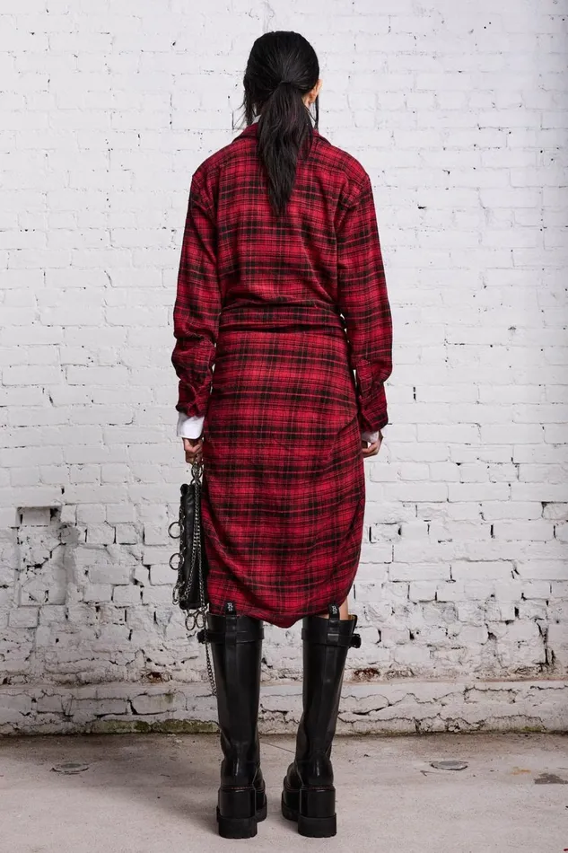 R13 Dresses and Skirts Women TIE SHIRTDRESS 8211 RED AND BLACK