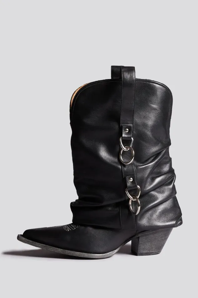 R13 Harness Women HARNESS LOW RIDER COWBOY BOOT 8211 BLACK WITH HARNESS FOOTWEAR