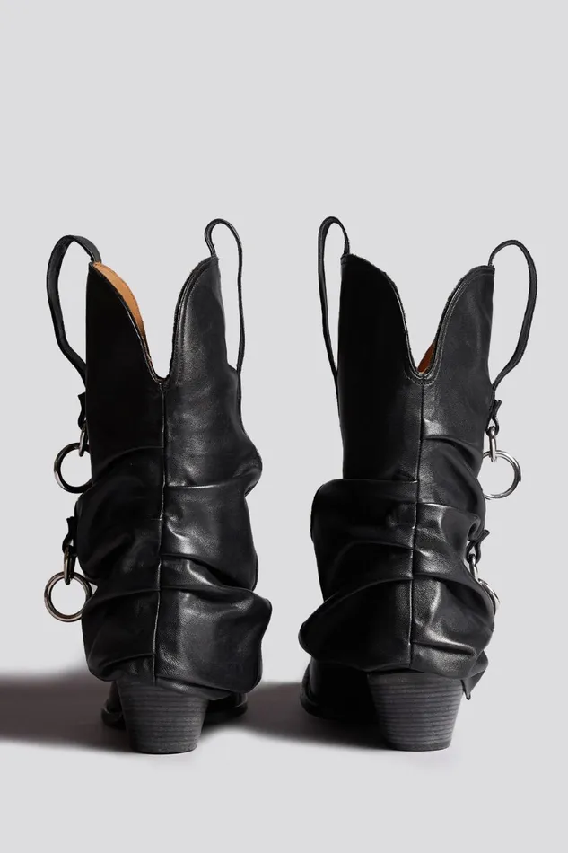 R13 Harness Women HARNESS LOW RIDER COWBOY BOOT 8211 BLACK WITH HARNESS FOOTWEAR