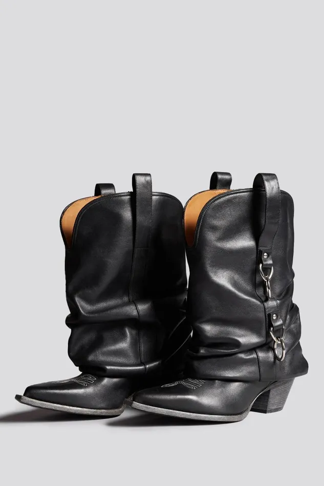R13 Harness Women HARNESS LOW RIDER COWBOY BOOT 8211 BLACK WITH HARNESS FOOTWEAR
