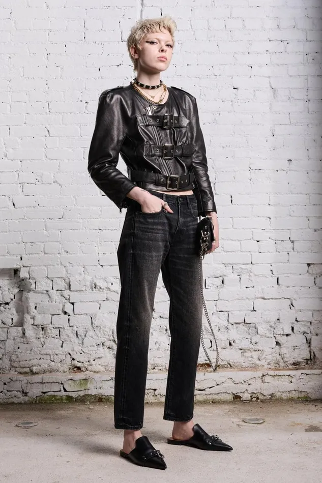 R13 Jackets and Coats Women BELTED MOTORCYCLE JACKET 8211 BLACK