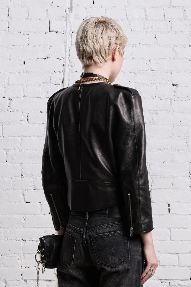 R13 Jackets and Coats Women BELTED MOTORCYCLE JACKET 8211 BLACK