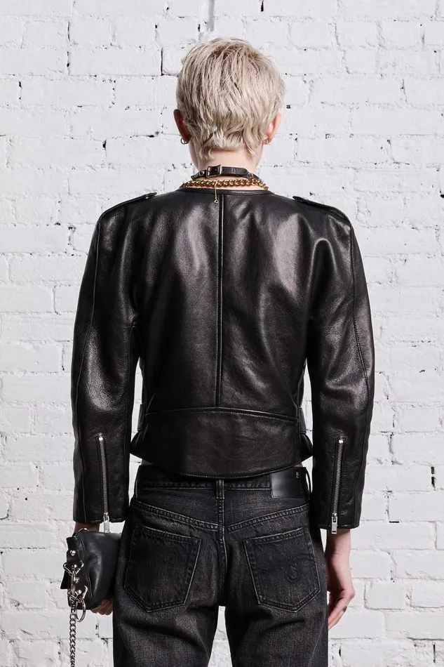 R13 Jackets and Coats Women BELTED MOTORCYCLE JACKET 8211 BLACK