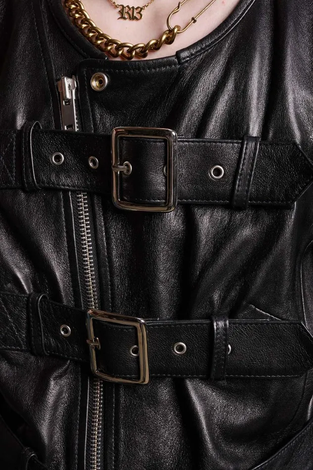 R13 Jackets and Coats Women BELTED MOTORCYCLE JACKET 8211 BLACK