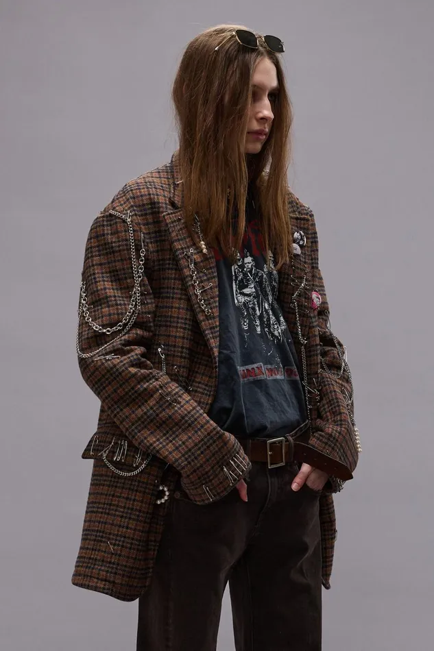 R13 Jackets and Coats Women PINCUSHION BLAZER 8211 BROWN PLAID