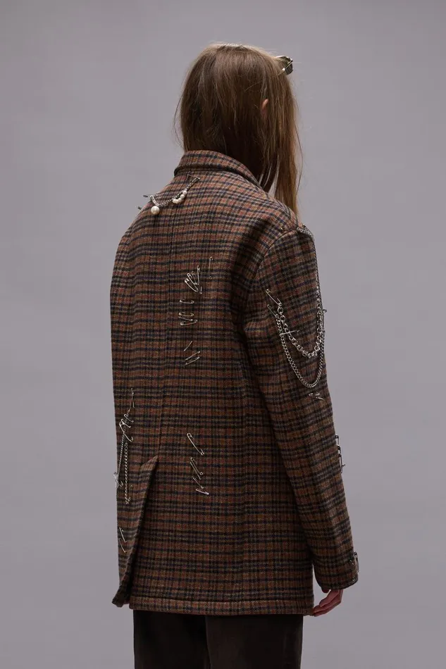 R13 Jackets and Coats Women PINCUSHION BLAZER 8211 BROWN PLAID