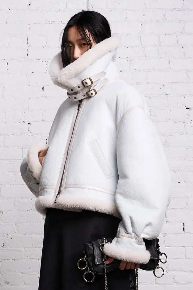 R13 Jackets and Coats Women SHEARLING AVIATOR 8211 WHITE